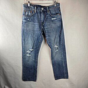 Levis 512 Jeans Mens 30x25 Blue Denim Premium Slim Tapered Distressed Hemmed